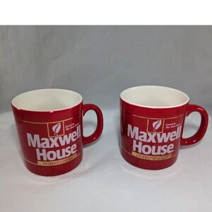 Vtg Maxwell House Coffee Mug Set Of‎ 2 Red Instant Coffee Good to the Last Drop